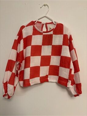 Kids Red & White Checkered Long-Sleeve Top